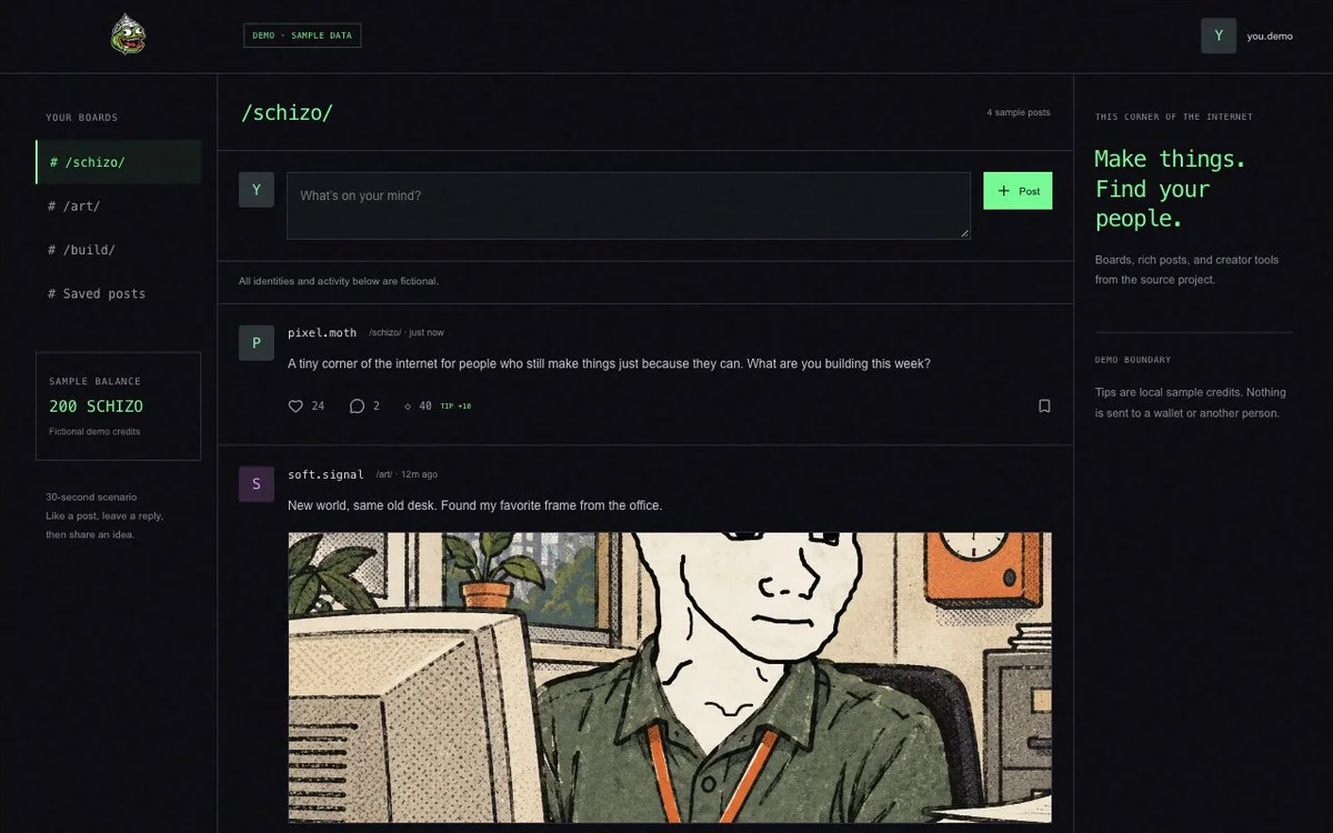Schizofeed: reconstructed interface · sample data